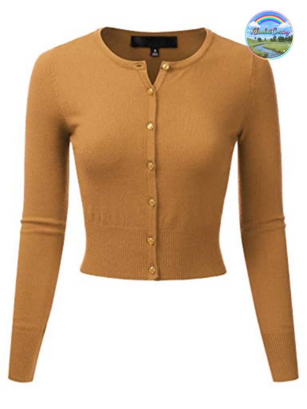 Crewneck Button Down Cropped Cardigan Sweater Gem Button Fitted